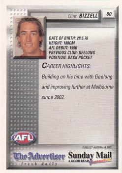 2003 Select The Advertiser-Sunday Mail AFL #80 Clint Bizzell Back